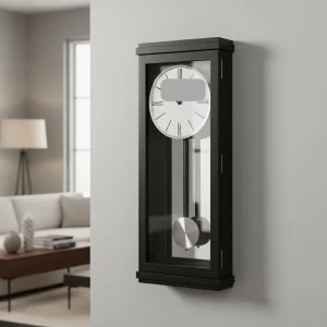 Black Satin Dual-Chime Pendulum Wall Clock
