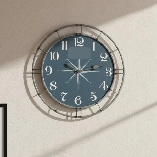 Aged Silver Compass-Rose Wall Clock