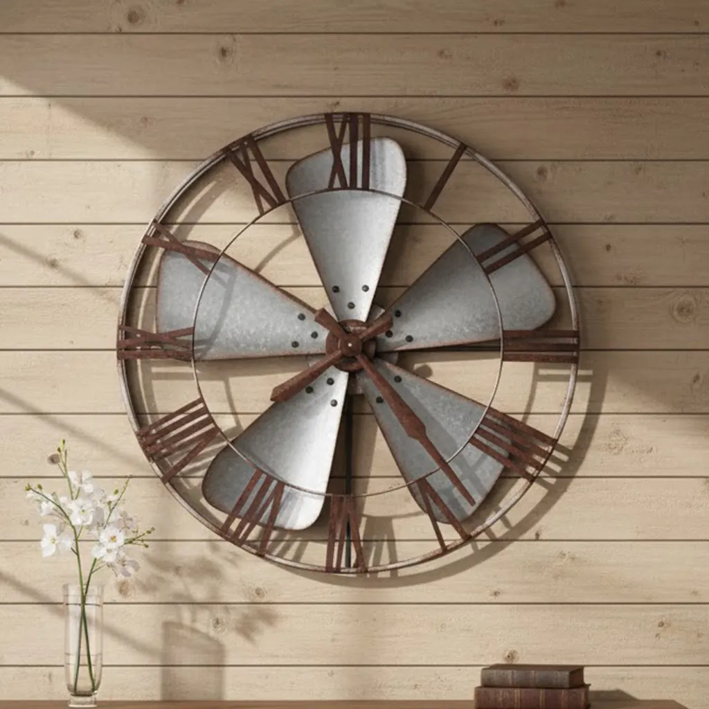 Aged Steel Windmill Gallery Clock