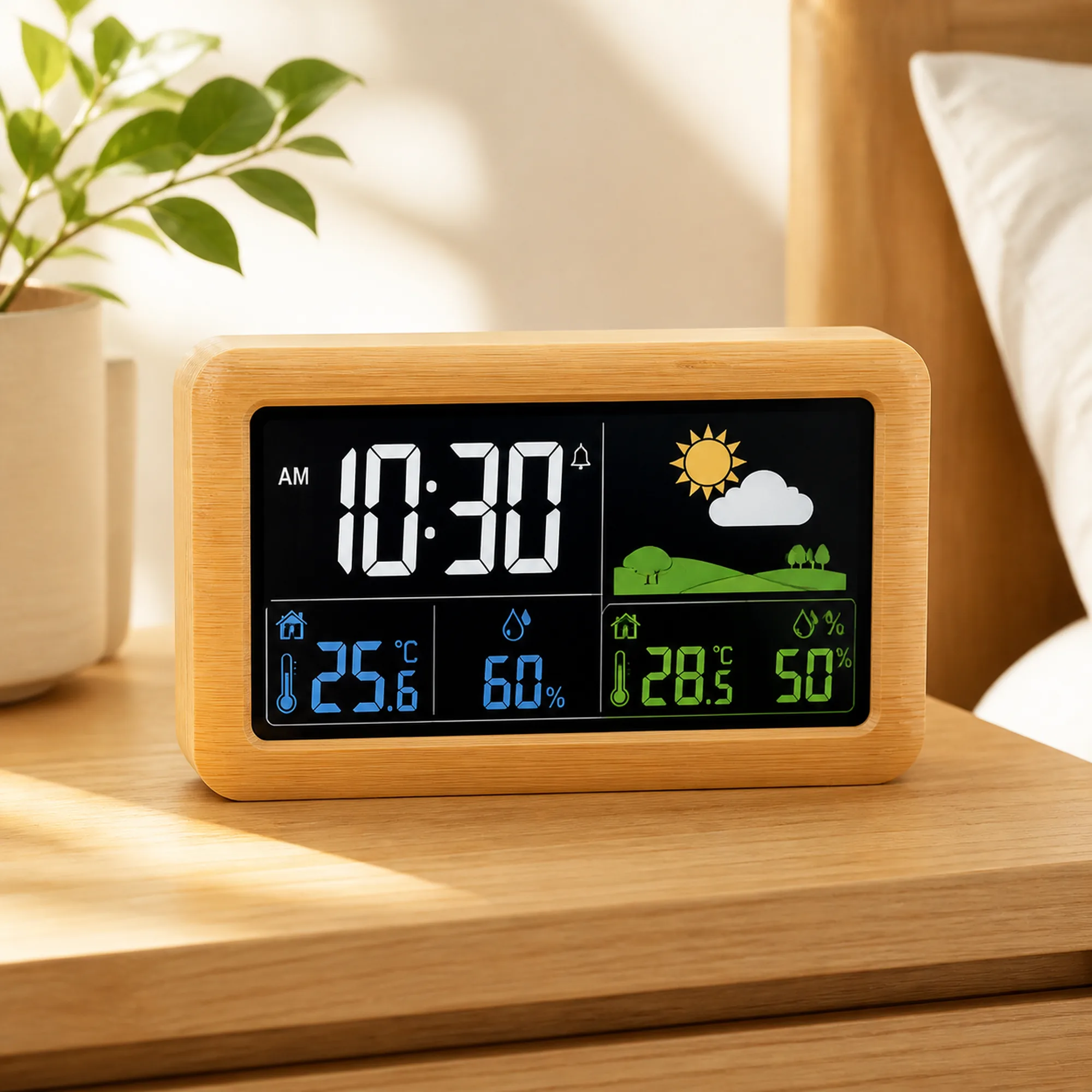 Bamboo Color Weather Station Alarm Clock