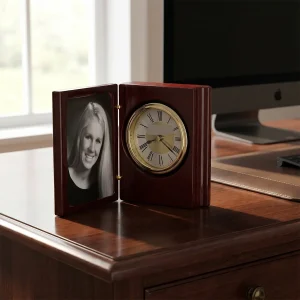 Rosewood Photo-Book Desk Clock