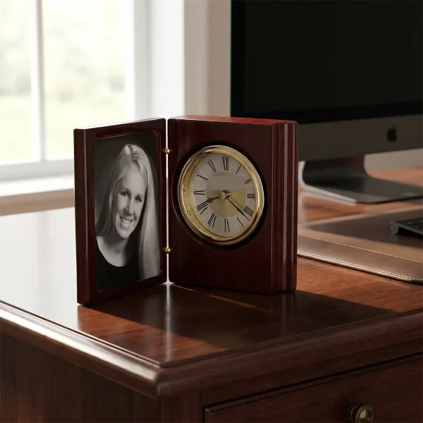 Rosewood Photo-Book Desk Clock