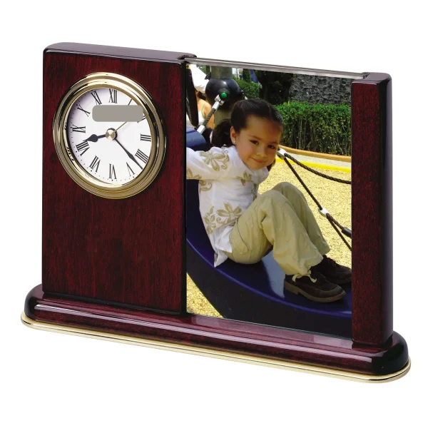 Rosewood Double-Photo Desk Clock