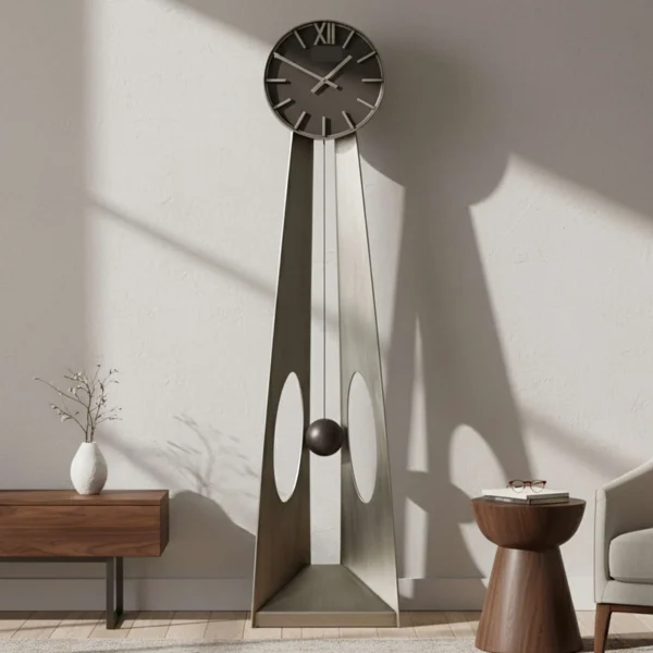 Aged Silver Sculptural Floor Clock