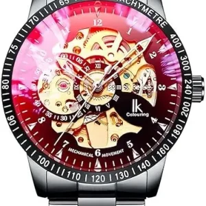Black and Red Openwork Watch with Steel Bracelet — view 2