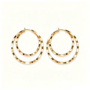 Double Hoop Textured Gold Earrings