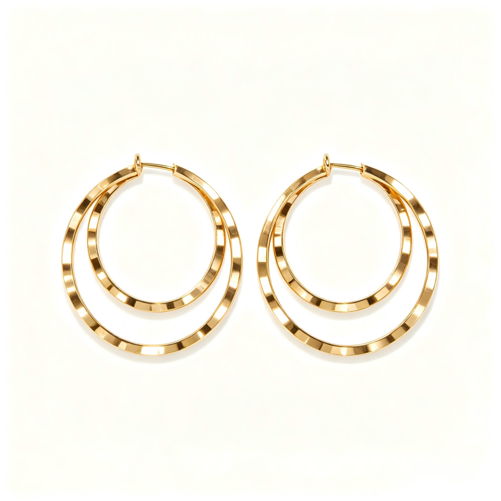 Double Hoop Textured Gold Earrings