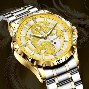 Gold Dragon-Dial Watch with Steel Bracelet — view 1
