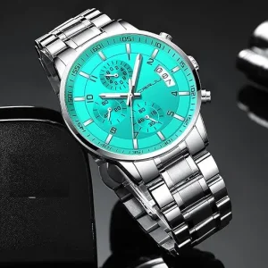 Turquoise Multi-Dial Watch with Steel Bracelet — view 3