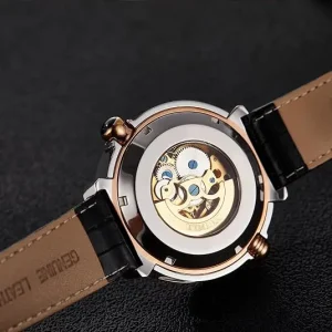 Black Openwork Watch with Leather Strap — view 3
