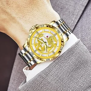 Gold Dragon-Dial Watch with Steel Bracelet — view 4