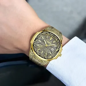 Gold-Tone Patterned Watch with Metal Bracelet — view 4