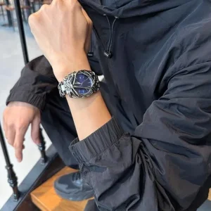 Blue-Dial Geometric Watch with Steel Bracelet — view 3