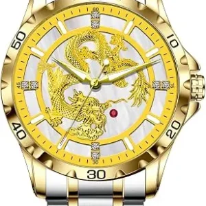 Gold Dragon-Dial Watch with Steel Bracelet — view 2
