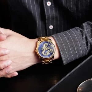 Gold-Tone Dragon-Dial Watch with Leather Strap — view 1