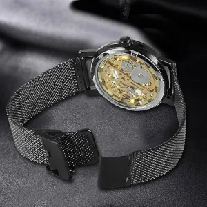 Black Openwork Watch with Mesh Bracelet — view 4