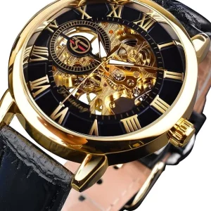 Gold-Tone Openwork Watch with Leather Strap — view 2