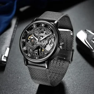 Black Openwork Watch with Mesh Bracelet — view 2