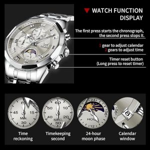 Silver Multi-Dial Watch with Steel Bracelet — view 3