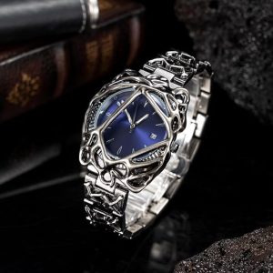 Blue-Dial Geometric Watch with Steel Bracelet — view 1