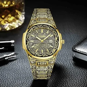 Gold-Tone Patterned Watch with Metal Bracelet — view 3