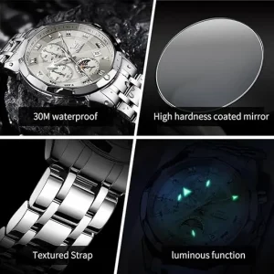Silver Multi-Dial Watch with Steel Bracelet — view 4