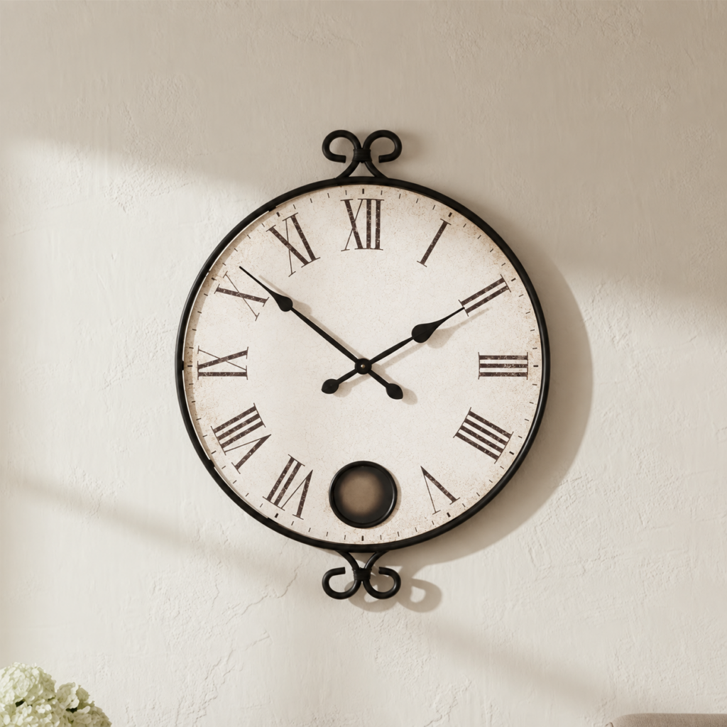 Wrought Iron Roman-Numeral Wall Clock