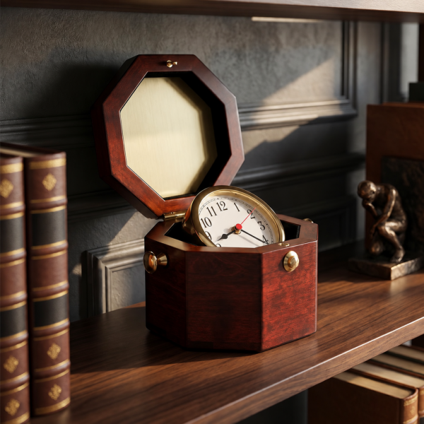 Brass and Rosewood Nautical Desk Clock