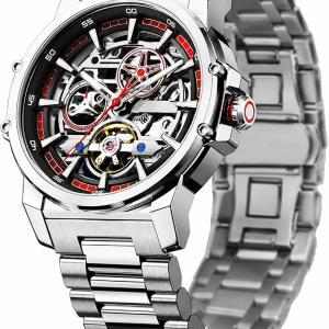 Silver and Red Openwork Watch — view 2