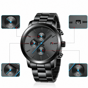 Black Multi-Dial Watch with Metal Bracelet — view 4