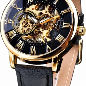 Gold-Tone Openwork Watch with Leather Strap — view 3
