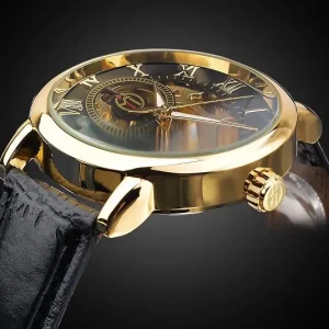 Gold-Tone Openwork Watch with Leather Strap — view 4