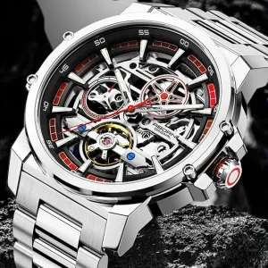 Silver and Red Openwork Watch — view 3