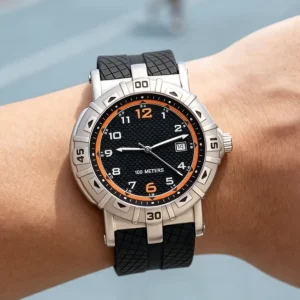 Black and Orange Sports Watch with Rubber Strap — view 3