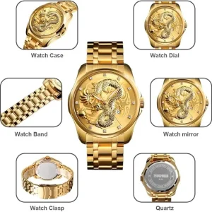 Gold-Tone Dragon-Dial Watch with Leather Strap — view 3