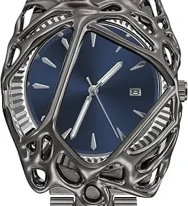 Blue-Dial Geometric Watch with Steel Bracelet — view 4