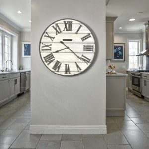 Aged Wood Roman-Numeral Wall Clock — view 2